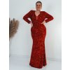 Dámske dlhé červené spoločenské šaty s flitrami pre moletky - 46