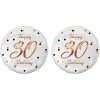 GoDan Balón fóliový biely 30 rokov – happy birthday/narodeniny, ružovo-zlatý nápis, 45 cm, 2 ks 8595596327614