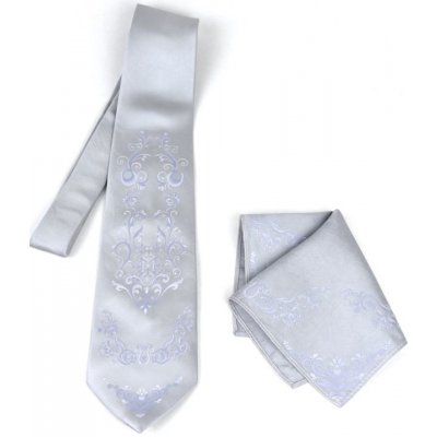 Hodvábna kravata + vreckovka Light Ornament Silver