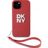 DKNY PU Leather Stack Logo Wrist Strap Zadný Kryt pre iPhone 14 Red
