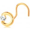 Šperky eshop zlatý piercing do nosa neúplný obrys kruhu s čírym zirkónom zahnutý GG140.09