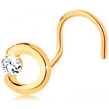 Šperky eshop zlatý piercing do nosa neúplný obrys kruhu s čírym zirkónom zahnutý GG140.09