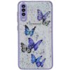Puzdro Samsung Galaxy A13 4G s motívom motýľov fialová farba