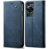 Peňaženkové kožené puzdro Denim Texture na Huawei P60 Pro - Modrá