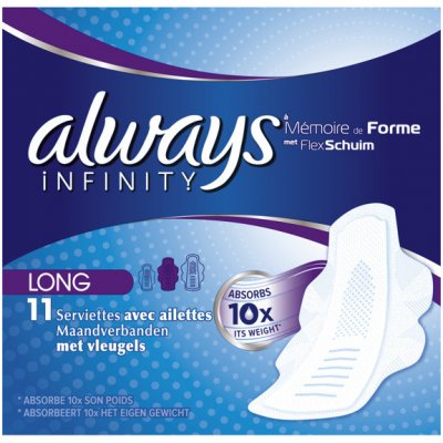 Always Infinity Long (Size 2) Hygienické Vložky Krídelká 11 Revolučná Technológia Always Best Comfort & Protection Vložky
