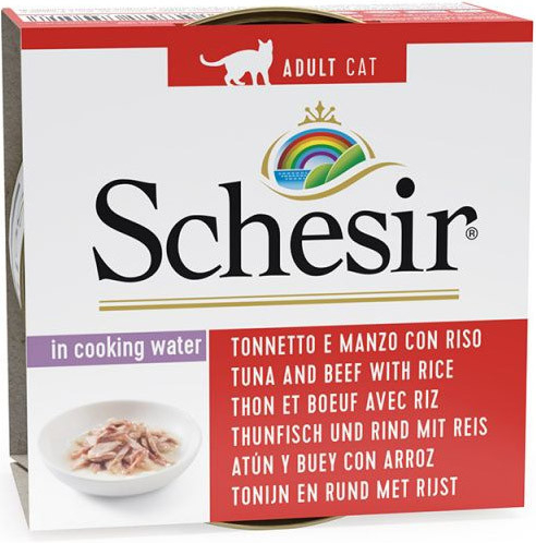 Schesir Cat Tuniak a hovädzie s ryžou vo vlastnej šťave 85 g od 1,2 € -  Heureka.sk