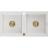 Mexen Mario, granitový drez 820x436x161 mm, 2-komorový, biela so zlatým sifónom, 6504822000-20-G