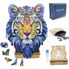 VEĽKÉ DREVENÉ PUZZLE TIGER A4 SÚPRAVA S LEPIDLOM A STOJANMI DARČEK NARODENINY