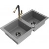 MEXEN/S MEXEN/S - Mario granitový drez 2-bowl vrátane batérie Flora, šedá 6504-71-670401-57-B