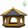 MKSTOR Drevené kŕmitko pre vtáky 50x45x40cm + SOLÁRNE Led Svetlo, vtáčia búdka,sivá