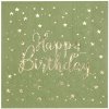 Servítky Happy Birthday zeleno-zlaté 25cm 10ks
