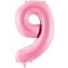 PartyDeco Fóliový balón narodeninové číslo 9 ružový 86cm