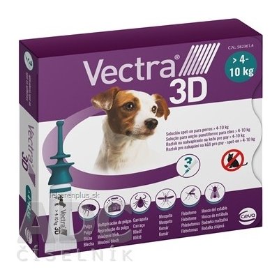 VECTRA 3D spot-on psy S (4–10 kg) roztok na kožu (aplikátor-modrozelený) 3x1,6 ml