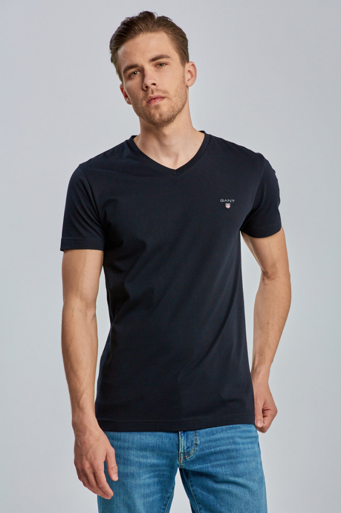 Gant tričko Original Slim V-Neck T-Shirt čierne