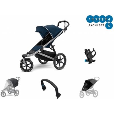 Thule Urban Glide 2 Alu Majolica Blue 2022 + pláštenka + madlo + ochranná sieť + držiak na pitie