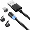 Magnetický kábel USB 3v1 iPhone, Micro USB, USB C 1m čierny (Magnetický kábel USB 3v1 iPhone, Micro USB, USB-C 1m čierny – univerzálne rýchlonabíjanie bez opotrebovania konektora)