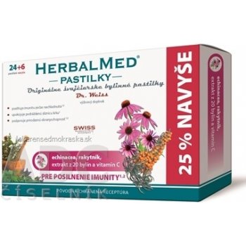 Herbalmed Dr. Weiss pastilky pre posilnenie imunity Echinacea Rakytník 20 bylín Vitamín C pastilky 24+6 navyše 30 ks