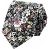 Quentino Černá pánská bavlněná kravata s šedo růžovými květy PKBA05