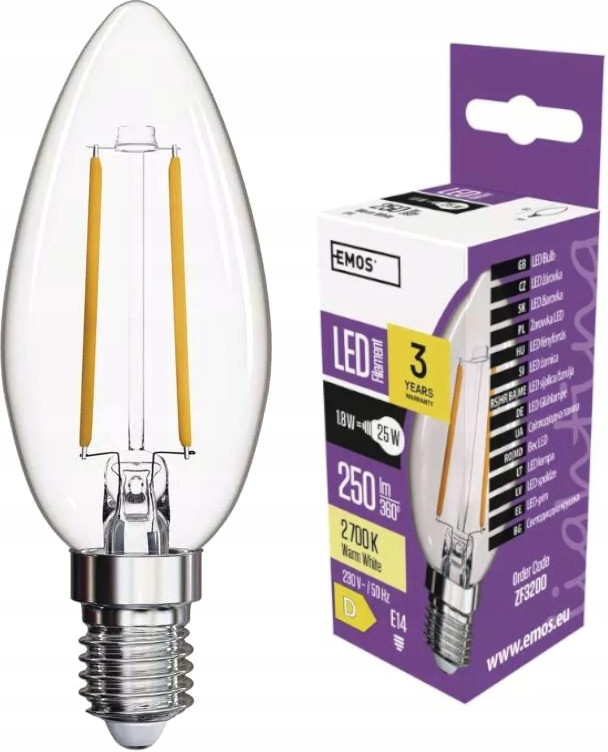 Emos LED žiarovka Filament Candle 1,8W E14 teplá biela