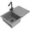 Mexen Bruno, 1-komorový granitový drez s odkvapkávačom 795x495x200 mm a čierna batéria Duero, šedá, 6513-71-671600-70-B