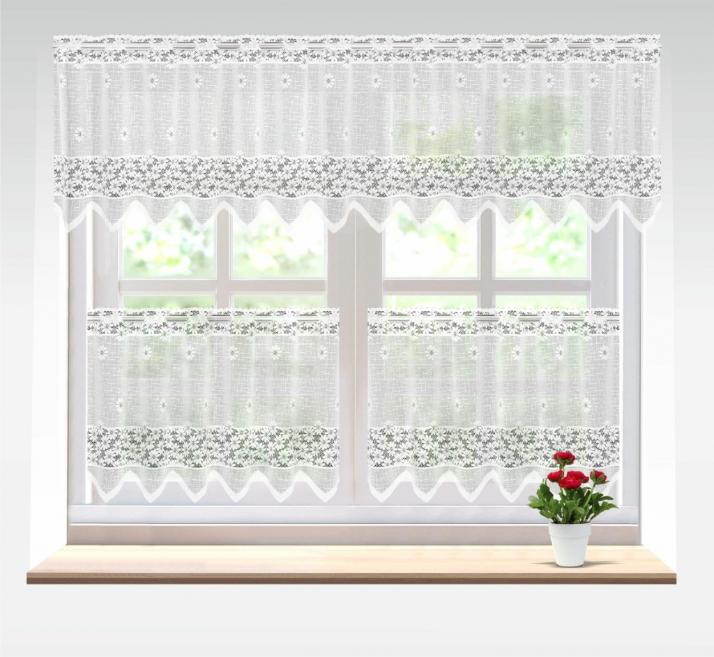 Záclona žakárová, Flora vitrážka metráž, biela 60 cm