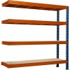Nekonečný průmyslový regál 2400x2400x800, 4 police, přístavek Farba: oranžová a modrá