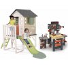 Set domček na pilieroch a pracovný stôl trojkrídlový House On Stilts Life Smoby rozšíriteľný s 1,5 m šmykľavkou s vodotryskom