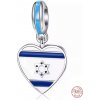Charm Sterlingové stříbro 925 Izraelská vlajka, srdce s Davidovou hvězdou, přívěsek na náramek cestování