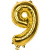 PartyDeco Fóliový balón narodeninové číslo 9 zlatý 86cm