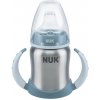 NUK FC učiaca fľaštička z vysoko kvalitnej nerezovej ocele s náustkom (125 ml) Farba: Modrá