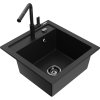 Mexen Vito, 1-komorový granitový drez 490x520x210 mm a drezová batéria Flora, čierna, 6503-77-670401-70-B