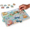 DARČEK PRE DIEŤA HRAČKA DREVENÉ PUZZLE ZVUKOVÉ VOZIDLÁ S DRŽADLAMI
