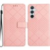 Peňaženkové kožené puzdro Rhombic Grid na Samsung Galaxy S24 5G - Ružová