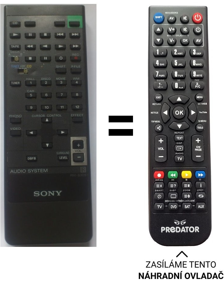 Diaľkový ovládač Predátor Sony RM-S305