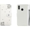 Peňaženkové kožené puzdro Diagonal Flower na Huawei P smart Z – Biela