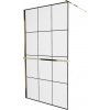 MEXEN/S - KIOTO Sprchová zástena WALK-IN s poličkou a držiakom uterákov 100 x 200, transparent/čierna 8 mm, zlatá - 800-090-121-50-77 800-100-121-50-77