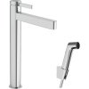 HANSGROHE Finoris páková batéria pre umývadlové misy, s bidetovou sprškou a sprchovou hadicou 160 cm, s odtokovou súpravou Push-Open, výška výtoku 264 mm, chróm, 76220000