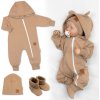 Baby Nellys Rastúci teplákový overal čiapky, topánky, 3D, Nature - karamelová, Baby Nellys Veľ. 68/74