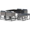 9-dielna záhradná jedálenská súprava s vankúšmi polyratan sivá