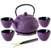 Kadax Liatinová čajová súprava – fialová kanvica so 4 šálkami a sitkom, objem 1 l na tradičný čajový rituál a darovanie