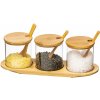 4home Sada sklenených dóz s podnosom a lyžičkami Bamboo, 310 ml