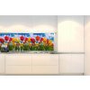 DIMEX | Fototapeta do kuchyne Tulipánové pole KI-180-131 | 180 x 60 cm | zelená, modrá, červená, žltá + Samolepiace fototapety do kuchyne DIMEX Tulipánové pole KI-180-131 v rozmere 180 x 60 cm