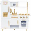 ECOTOYS 7267 Veľká drevená detská kuchynka, biela a zlatá