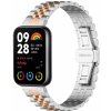 eses Kovový remienok pre Xiaomi Redmi Watch 4, Smart Band 8 Pro a 9 Pro - Strieborný s ružovo zlatým pruhom