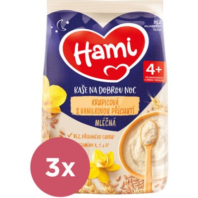 3x HAMI Kaša mliečna krupicová s vanilkovou príchuťou na dobrú noc 3x210 g