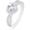 Šperky eshop - Strieborný prsteň 925, ligotavé zirkónové srdce, rozdvojené číre ramená R37.14 - Veľkosť: 54 mm