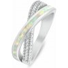 Brilio Silver Slušivý strieborný prsteň so zirkónmi a syntetickým opálom RI154W 58 mm