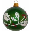Vianočná ozdoba sklenená guľa s listami zelená, 7 cm