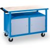 Pojazdný pracovný stôl do dielne GD, smrek + buková preglejka, 2 skrinky, 1190 x 600 x 850 mm, modrá