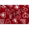 Bavlněné plátno bílá krajková srdce na červené